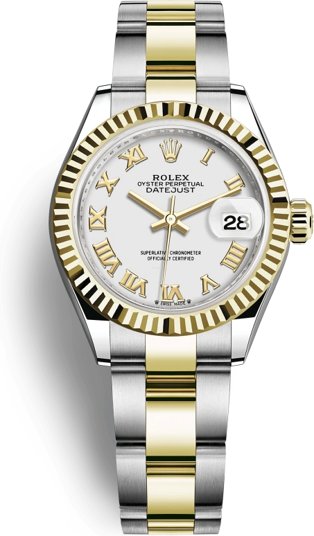 Rolex,Lady-Datejust 28mm,28mm,Yellow Gold,Stainless Steel,White,Automatic,Day,55hours,279173,279173-0024