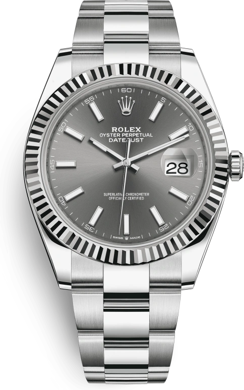 Rolex,Datejust 41 41mm,41mm,White Gold,Stainless Steel,Grey,Automatic,Day,70hours,126334,126334-0013