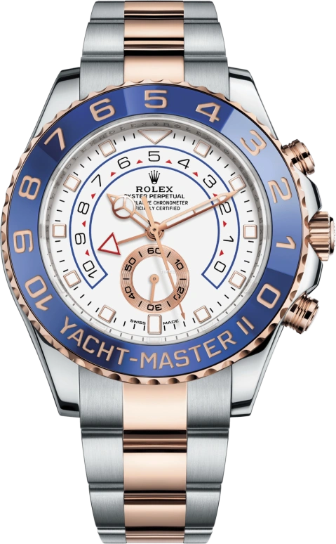 Rolex,Yacht-Master 44mm,44mm,Rose Gold,Stainless Steel,White,Automatic,Countdown,Chronograph,Day,Column Wheel,72hours,In-house Caliber,116681,116681-0002