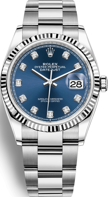 Rolex,Datejust 36 36mm,36mm,White Gold,Stainless Steel,Blue,Automatic,Day,70hours,126234,126234-0038