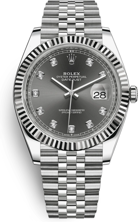 Rolex,Datejust 41 41mm,41mm,White Gold,Stainless Steel,Grey,Automatic,Day,70hours,126334,126334-0006