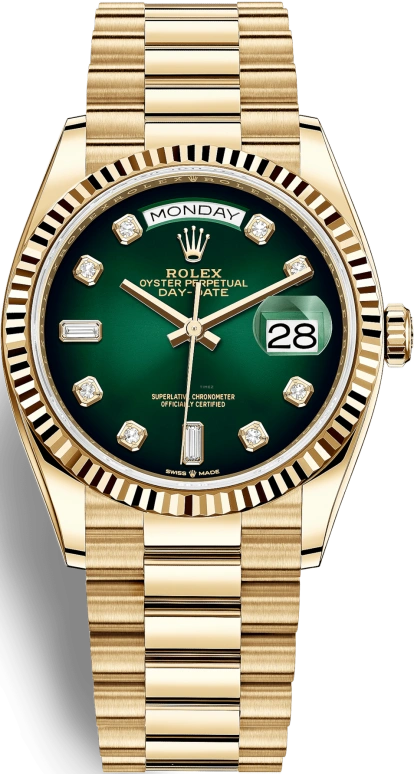 Rolex,Day-Date 36 36mm,36mm,Yellow Gold,Green,Automatic,Date,Day,128238,128238-0069