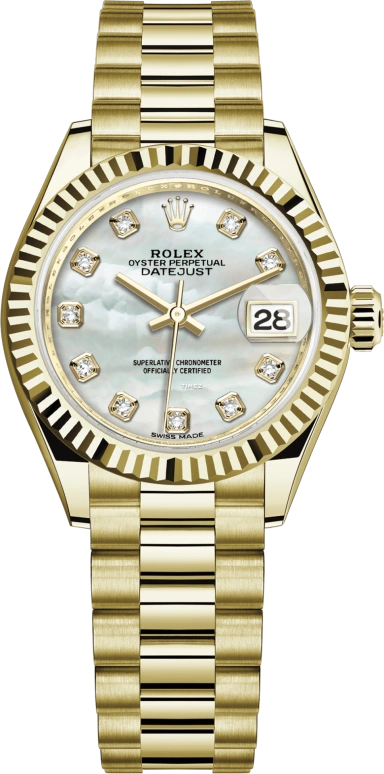 Rolex,Lady-Datejust 28mm,28mm,Yellow Gold,White,Automatic,Day,55hours,279178,279178-0025