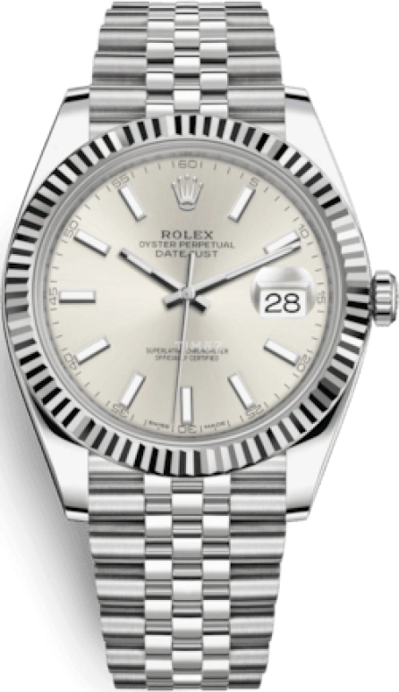 Rolex,Datejust 41 41mm,41mm,White Gold,Stainless Steel,Silver,Automatic,Day,70hours,126334,126334-0004