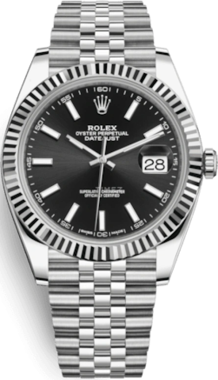 Rolex,Datejust 41 41mm,41mm,White Gold,Stainless Steel,Black,Automatic,Day,70hours,126334,126334-0018