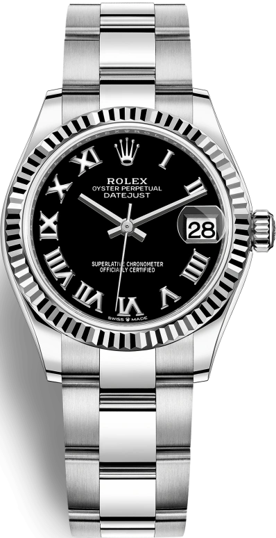 Rolex,Datejust 31 31mm,31mm,White Gold,Stainless Steel,Black,Automatic,Day,55hours,278274,278274-0001