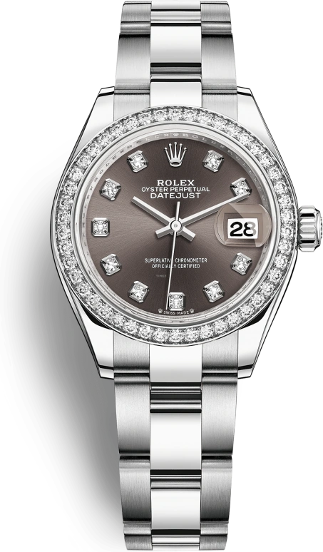 Rolex,Lady-Datejust 28mm,28mm,White Gold,Stainless Steel,Grey,Automatic,Day,55hours,279384RBR,279384RBR-0018