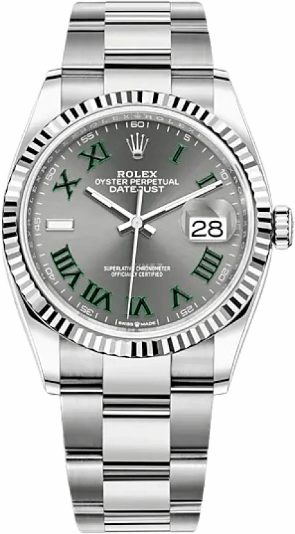 Rolex,Datejust 36 36mm,36mm,White Gold,Stainless Steel,Grey,Automatic,Day,70hours,126234,126234-0046