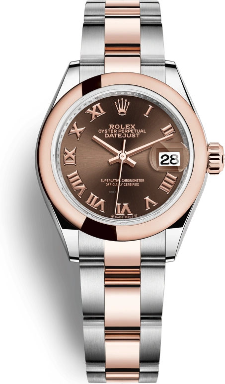 Rolex,Lady-Datejust 28mm,28mm,Everose Gold,Oystersteel,Brown,Automatic,Day,55hours,279161,279161-0010