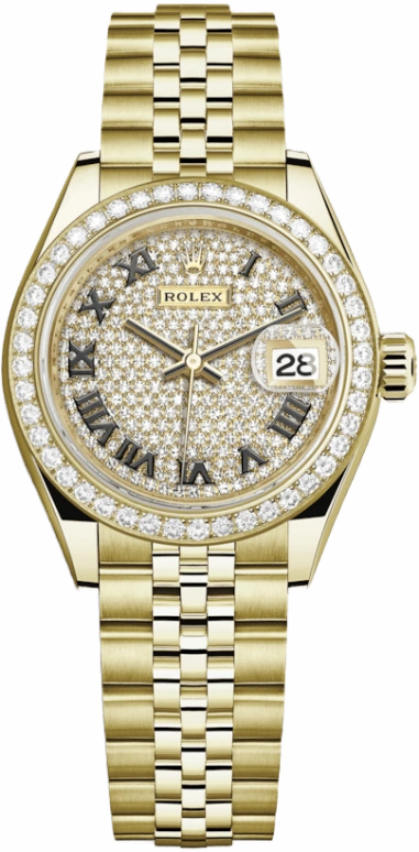 Rolex,Lady-Datejust 28mm,28mm,Yellow Gold,Silver,Gold,Automatic,Day,55hours,279138RBR,279138RBR-0030