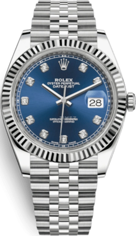 Rolex,Datejust 41 41mm,41mm,White Gold,Stainless Steel,Blue,Automatic,Day,70hours,126334,126334-0016