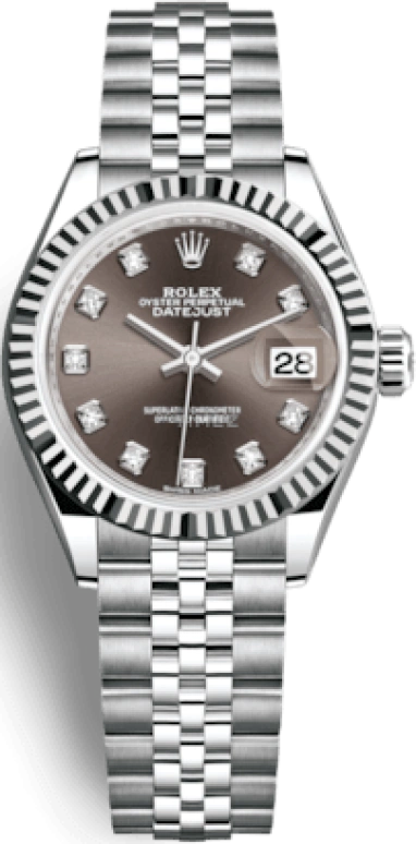 Rolex,Lady-Datejust 28mm,28mm,White Gold,Stainless Steel,Grey,Automatic,Day,55hours,279174,279174-0015