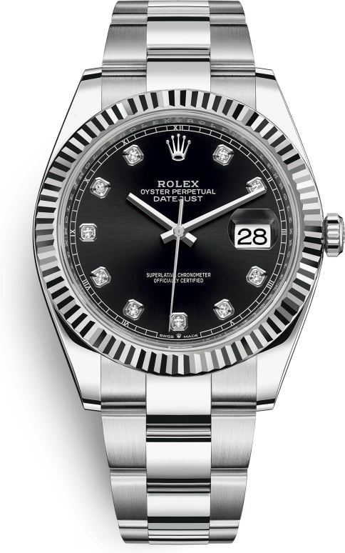 Rolex,Datejust 41 41mm,41mm,White Gold,Stainless Steel,Black,Automatic,Day,70hours,126334,126334-0011