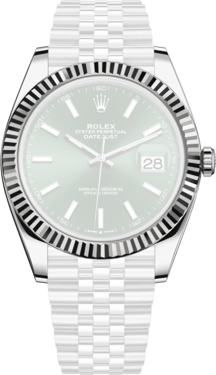 Rolex,Datejust 41 41mm,41mm,White Gold,Stainless Steel,Green,Automatic,Day,70hours,126334,126334-0028