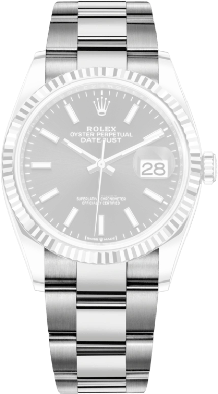 Rolex,Datejust 36 36mm,36mm,White Gold,Stainless Steel,Black,Automatic,Day,70hours,126234,126234-0016