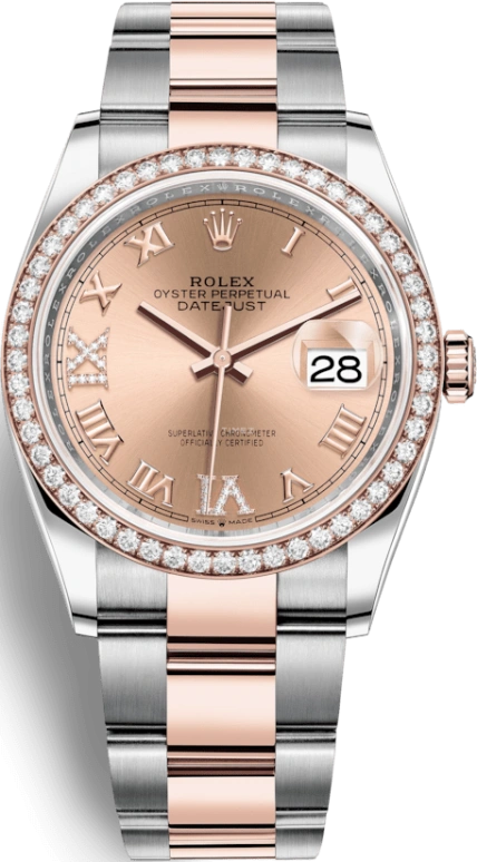 Rolex,Datejust 36 36mm,36mm,Rose Gold,Stainless Steel,Rose,Automatic,Day,70hours,126281RBR,126281RBR-0016