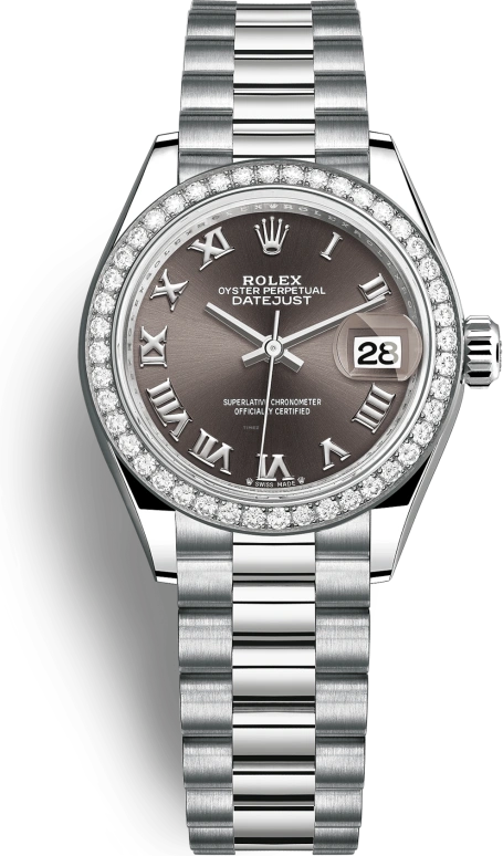 Rolex,Lady-Datejust 28mm,28mm,White Gold,Grey,Automatic,Day,55hours,279139RBR,279139RBR-0010