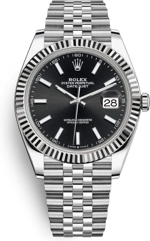 Rolex,Datejust 41 41mm,41mm,White Gold,Stainless Steel,Black,Automatic,Day,70hours,126334,126334-0018