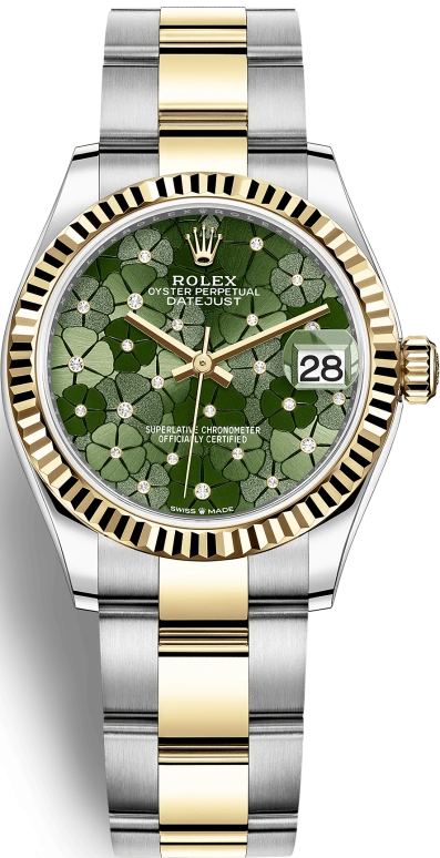 Rolex,Datejust 31 31mm,31mm,Yellow Gold,Stainless Steel,Green,Automatic,Day,55hours,278273,278273-0031