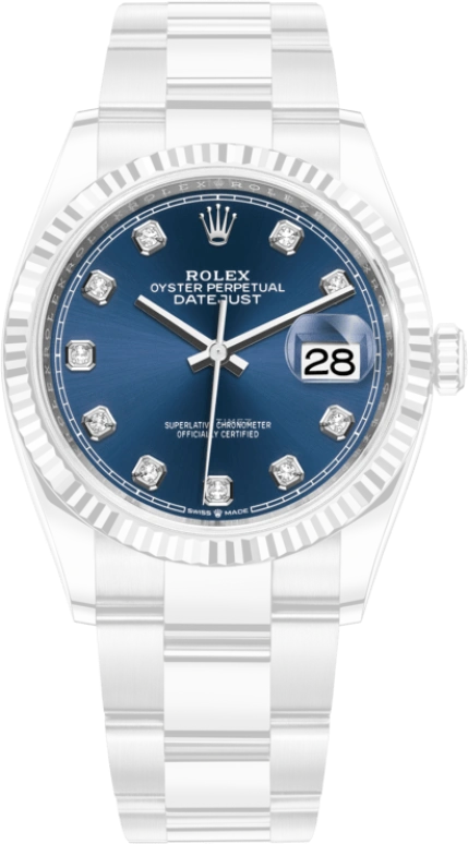 Rolex,Datejust 36 36mm,36mm,White Gold,Stainless Steel,Blue,Automatic,Day,70hours,126234,126234-0038