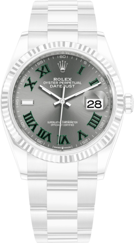 Rolex,Datejust 36 36mm,36mm,White Gold,Stainless Steel,Grey,Automatic,Day,70hours,126234,126234-0046