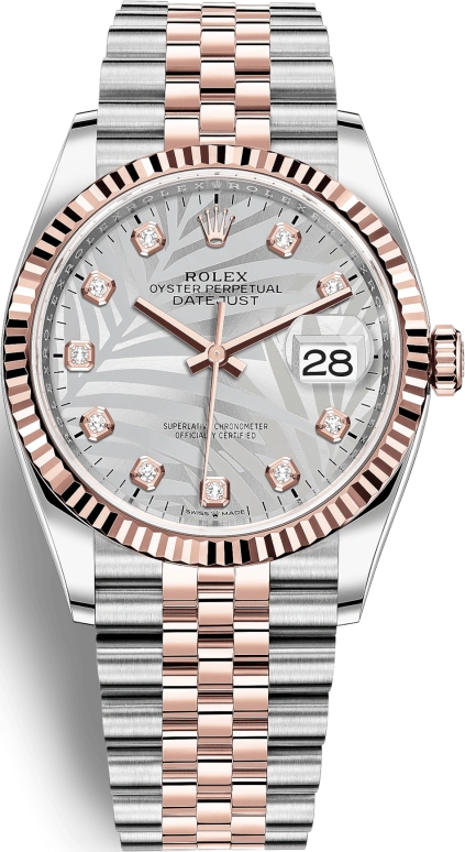 Rolex,Datejust 36 36mm,36mm,Rose Gold,Stainless Steel,Silver,Grey,Automatic,Day,70hours,126231,126231-0037