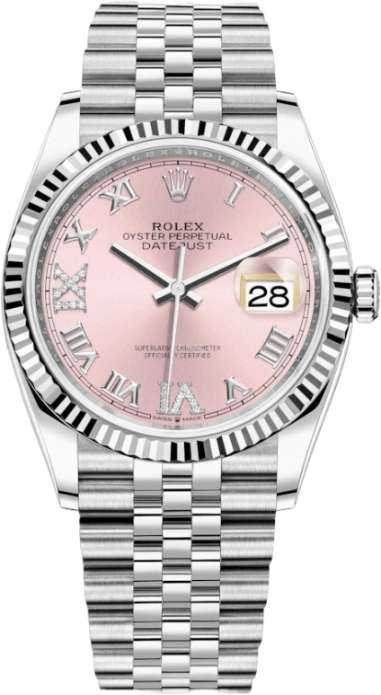 Rolex,Datejust 36 36mm,36mm,White Gold,Stainless Steel,Pink,Automatic,Day,70hours,126234,126234-0031