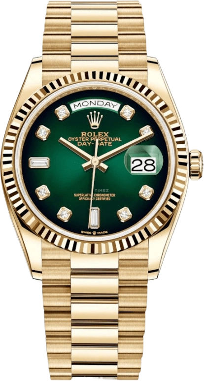 Rolex,Day-Date 36 36mm,36mm,Yellow Gold,Green,Automatic,Date,Day,128238,128238-0069