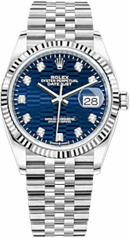 Rolex,Datejust 36 36mm,36mm,White Gold,Stainless Steel,Blue,Automatic,Day,70hours,126234,126234-0057