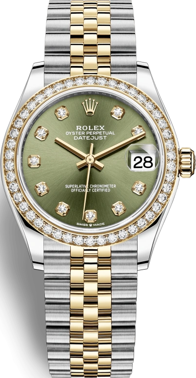 Rolex,Datejust 31 31mm,31mm,Yellow Gold,Stainless Steel,Green,Automatic,Day,55hours,278383RBR,278383RBR-0030