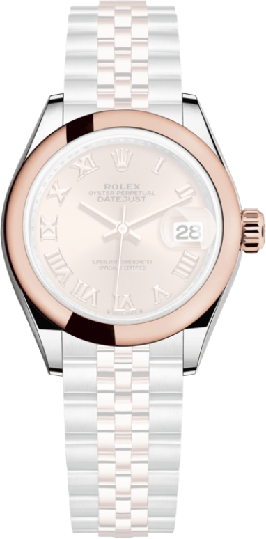 Rolex,Lady-Datejust 28mm,28mm,Rose Gold,Stainless Steel,Pink,Rose Gold,Automatic,Day,55hours,279161,279161-0025