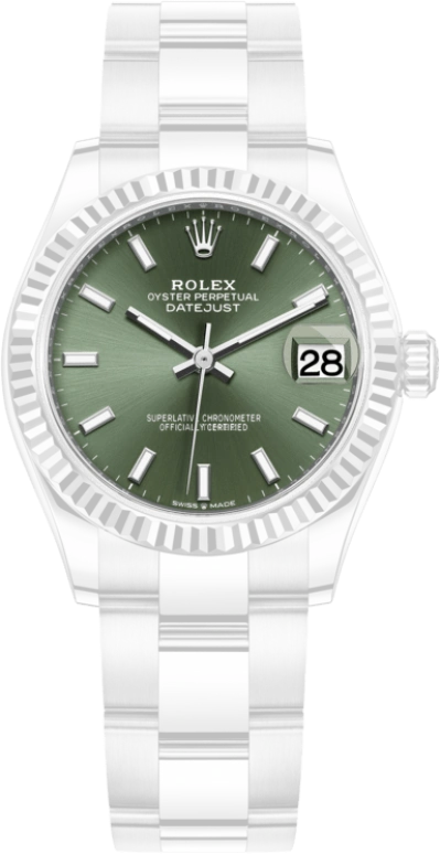 Rolex,Datejust 31 31mm,31mm,White Gold,Stainless Steel,Green,Automatic,Day,55hours,278274,278274-0017