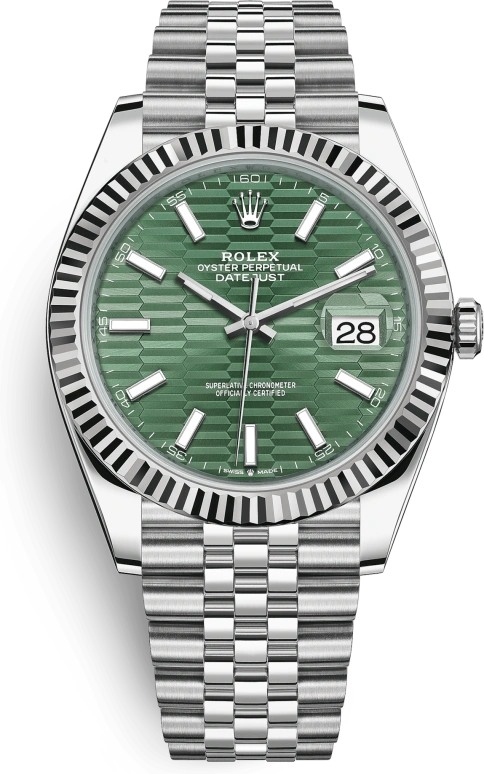 Rolex,Datejust 41 41mm,41mm,White Gold,Stainless Steel,Green,Automatic,Day,70hours,126334,126334-0030