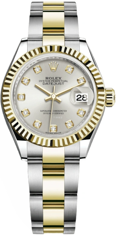 Rolex,Lady-Datejust 28mm,28mm,Yellow Gold,Stainless Steel,Silver,Automatic,Day,55hours,279173,279173-0008