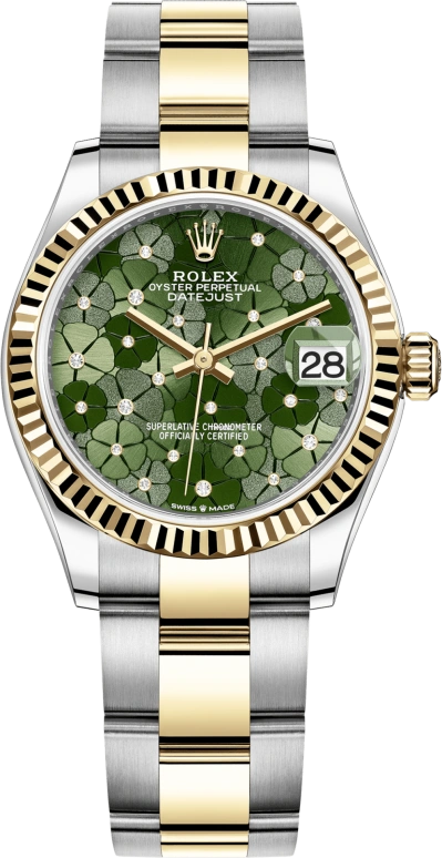 Rolex,Datejust 31 31mm,31mm,Yellow Gold,Stainless Steel,Green,Automatic,Day,55hours,278273,278273-0031