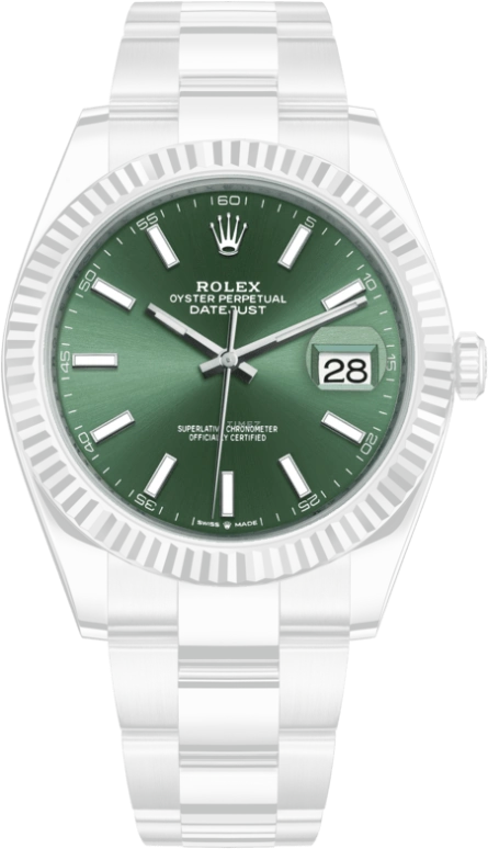 Rolex,Datejust 41 41mm,41mm,White Gold,Stainless Steel,Green,Automatic,Day,70hours,126334,126334-0027