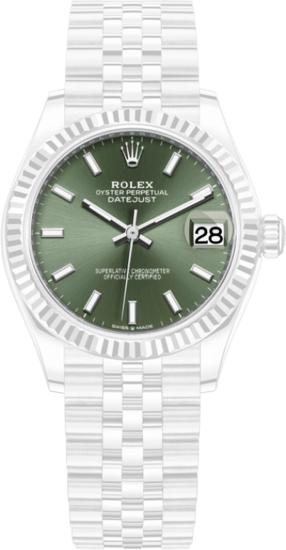 Rolex,Datejust 31 31mm,31mm,White Gold,Stainless Steel,Green,Automatic,Day,55hours,278274,278274-0018