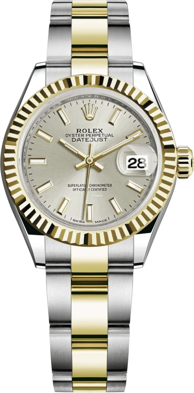 Rolex,Lady-Datejust 28mm,28mm,Yellow Gold,Oystersteel,Silver,Automatic,Day,55hours,279173,279173-0020
