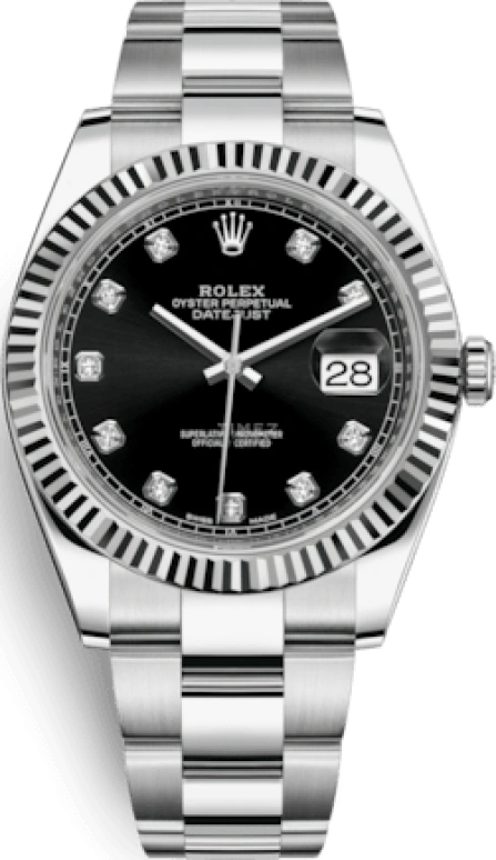 Rolex,Datejust 41 41mm,41mm,White Gold,Stainless Steel,Black,Automatic,Day,70hours,126334,126334-0011