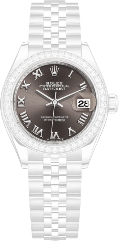 Rolex,Lady-Datejust 28mm,28mm,White Gold,Stainless Steel,Grey,Automatic,Day,55hours,279384RBR,279384RBR-0015