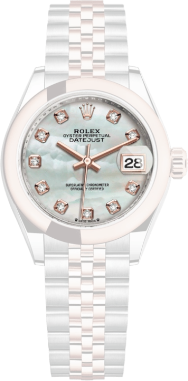 Rolex,Lady-Datejust 28mm,28mm,Rose Gold,Stainless Steel,White,Automatic,Day,55hours,279161,279161-0013