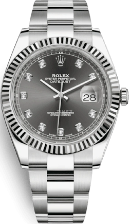 Rolex,Datejust 41 41mm,41mm,White Gold,Stainless Steel,Grey,Automatic,Day,70hours,126334,126334-0005