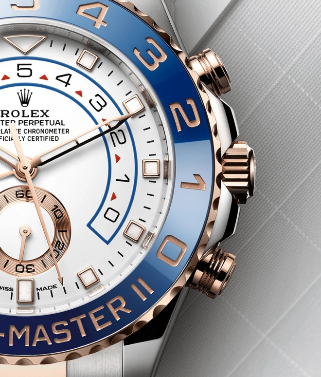 Rolex,Yacht-Master 44mm,44mm,Rose Gold,Stainless Steel,White,Automatic,Countdown,Chronograph,Day,Column Wheel,72hours,In-house Caliber,116681,116681-0002