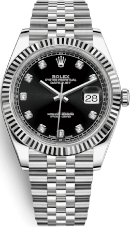 Rolex,Datejust 41 41mm,41mm,White Gold,Stainless Steel,Black,Automatic,Day,70hours,126334,126334-0012