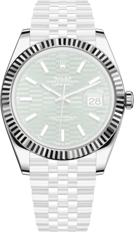 Rolex,Datejust 41 41mm,41mm,White Gold,Stainless Steel,Green,Automatic,Day,70hours,126334,126334-0030