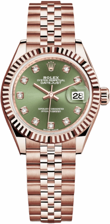 Rolex,Lady-Datejust 28mm,28mm,Rose Gold,Green,Automatic,Day,55hours,279175,279175-0013