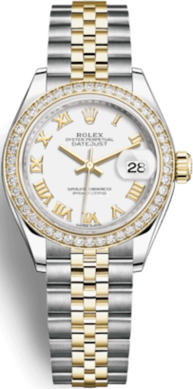 Rolex,Lady-Datejust 28mm,28mm,Yellow Gold,Stainless Steel,White,Automatic,Day,55hours,279383RBR,279383RBR-0023