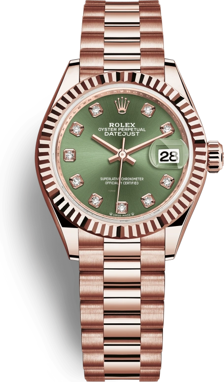 Rolex,Lady-Datejust 28mm,28mm,Everose Gold,Green,Automatic,Day,55hours,279175,279175-0009