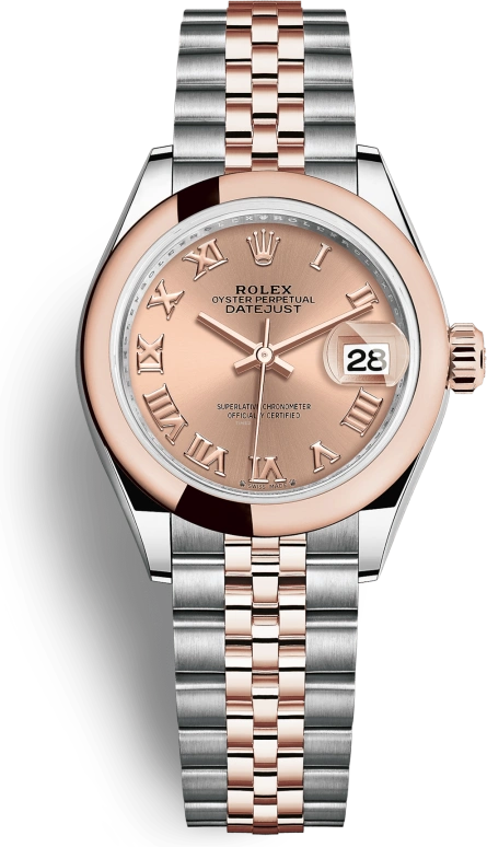 Rolex,Lady-Datejust 28mm,28mm,Rose Gold,Stainless Steel,Pink,Rose Gold,Automatic,Day,55hours,279161,279161-0025