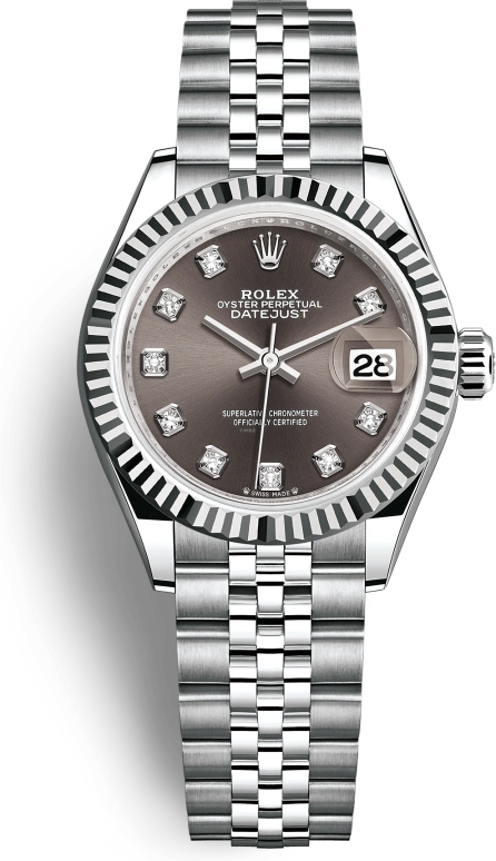 Rolex,Lady-Datejust 28mm,28mm,White Gold,Stainless Steel,Grey,Automatic,Day,55hours,279174,279174-0015